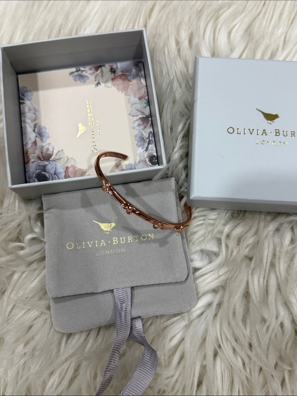 OLIVIA BURTON Rose Gold Floral Cuff Bracelet